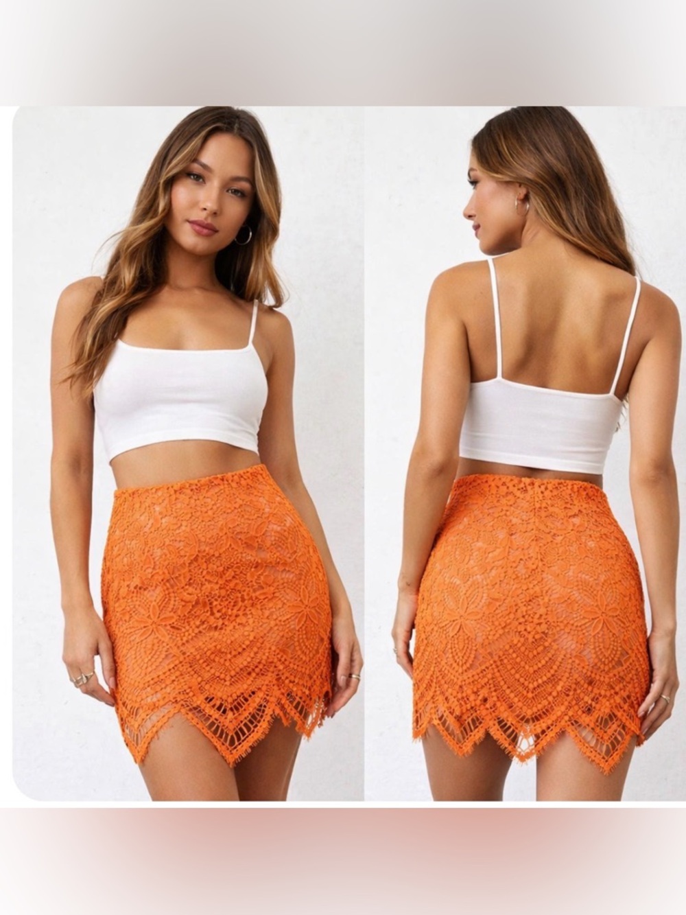 For Love & Lemons Guava Orange Lace Skirt Women’s S Scallop Hem Boho Festival